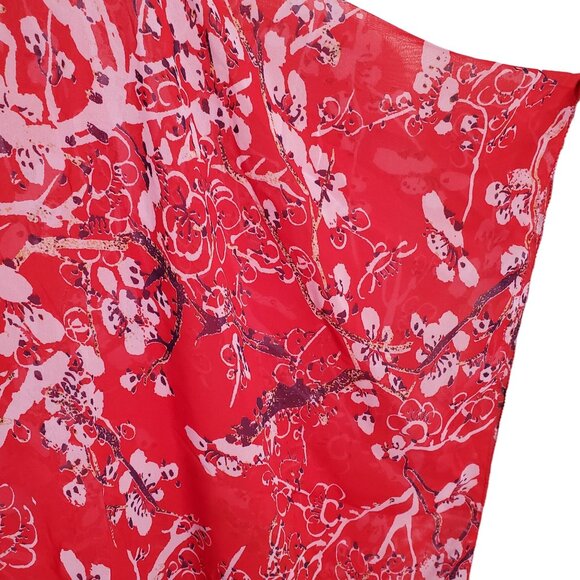 Vivienne Tam NWT Size 1X Blouse Semi Sheer Popover Cover-up Flutter Floral Red - Picture 8 of 12